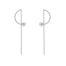 Sweet Style Semi Circle Pearl Long Hanging Crystal Earrings